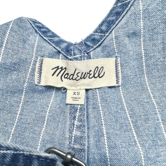 Madewell | Women | Pinyon Pinstripe Denim Short Overall Shortalls | Size XS - Picture 7 of 12